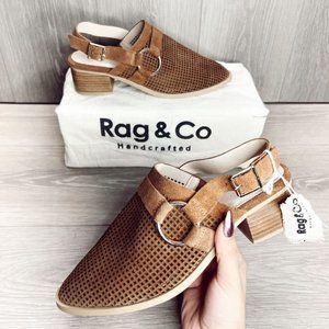 Rag and Co. Boho Brown Crochet Rosalie Buckle Slip on Mule NWT